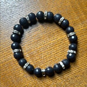 Sparkling Black Berry Elegant Black Beaded Bracelet with Silver Accents